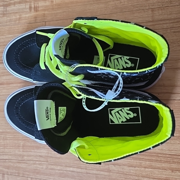 Vans High-Top Sneakers - Black and Neon Green - Picture 6 of 9